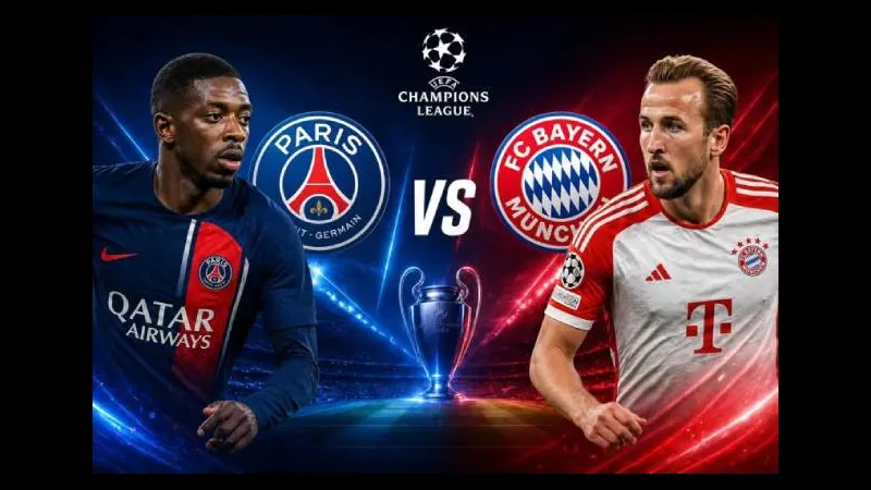 Cầu thủ PSG đang tung cú sút mạnh vào khung thành Bayern Munich Cầu thủ PSG đang tung cú sút mạnh vào khung thành Bayern Munich